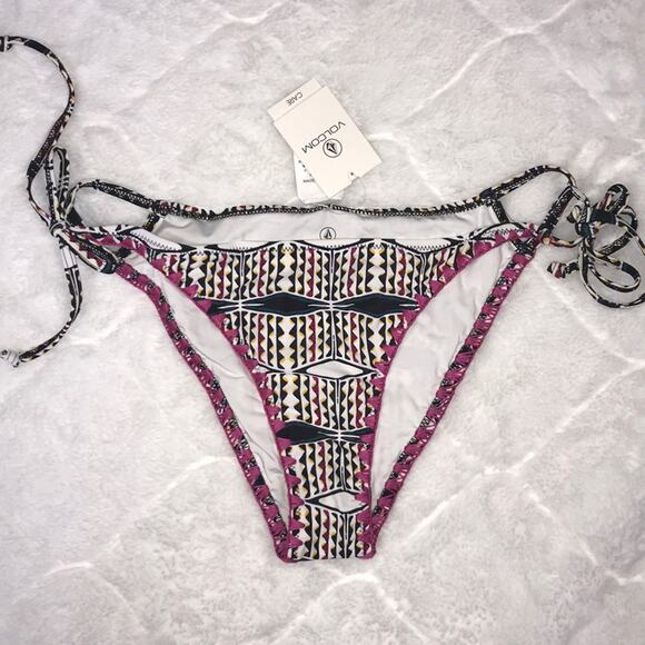 New Volcom Nomad Tide Skimpy Bikini Low Coverage Geometric Bottom Cut Out XL - Picture 2 of 6